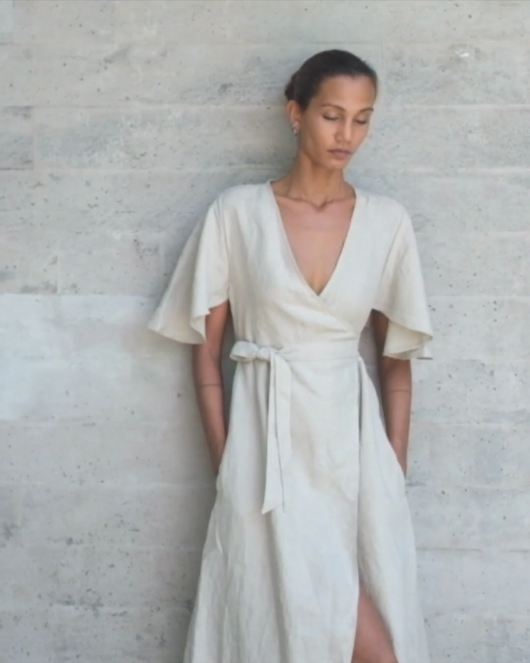 Linen maxi wrap dress hotsell