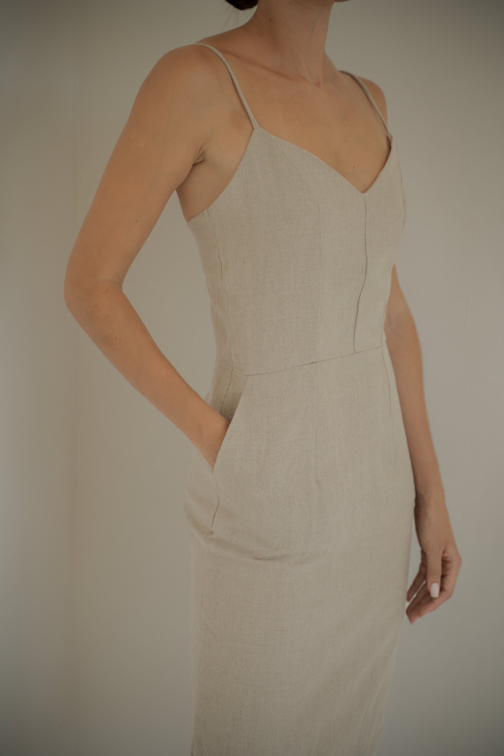 Linen Pencil Dress in Brown - l u • c i e e