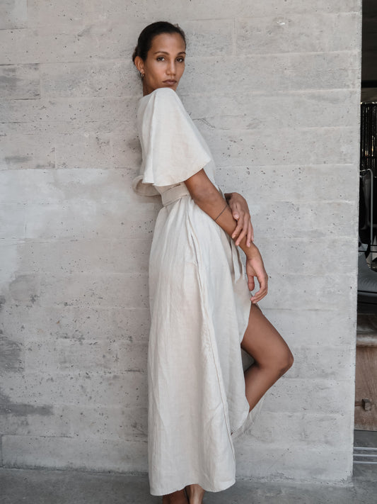 Dhalia Linen Dress in Brown - l u • c i e e