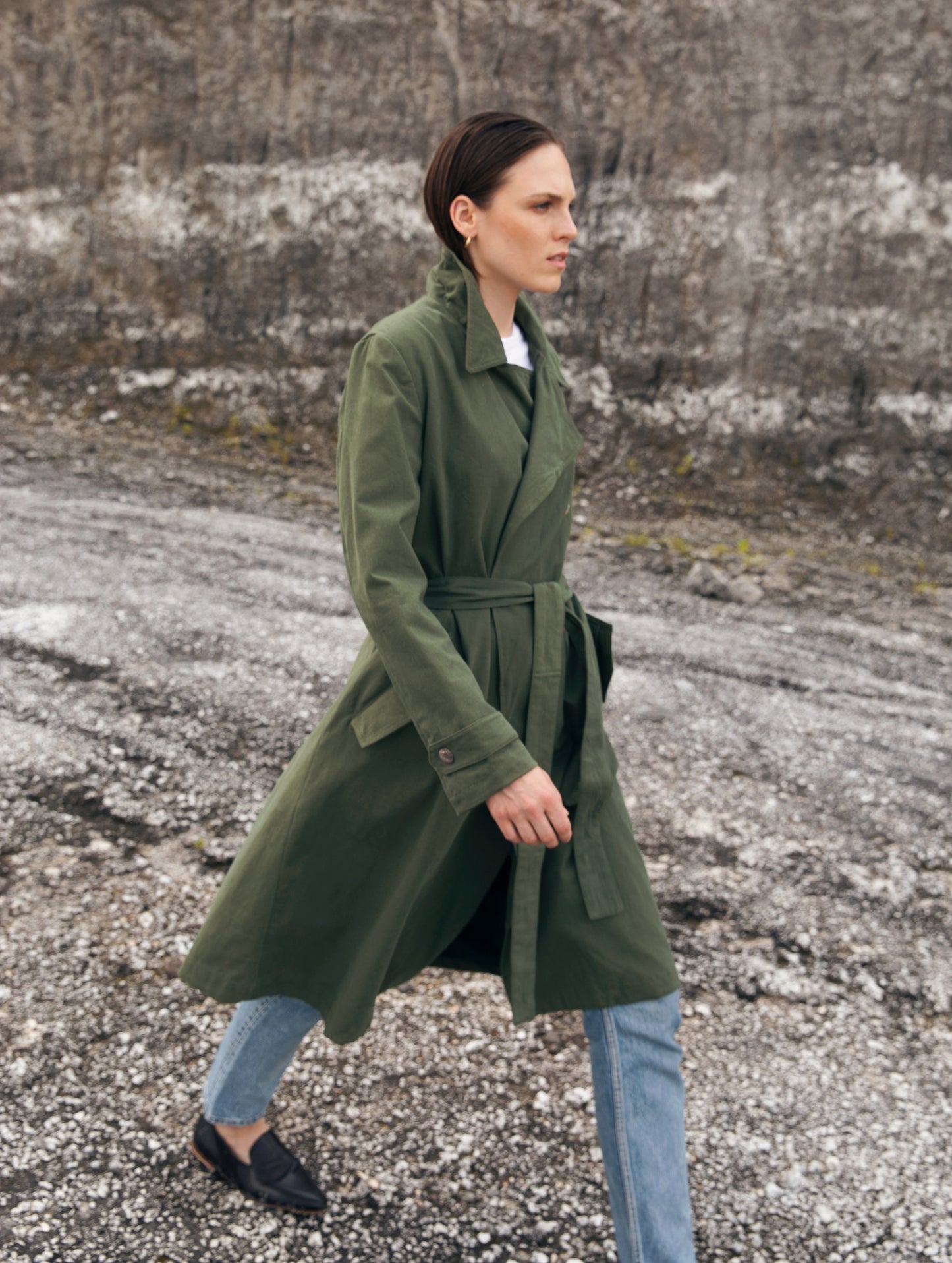 Canvas Linen Trench in Hunter Green - l u • c i e e