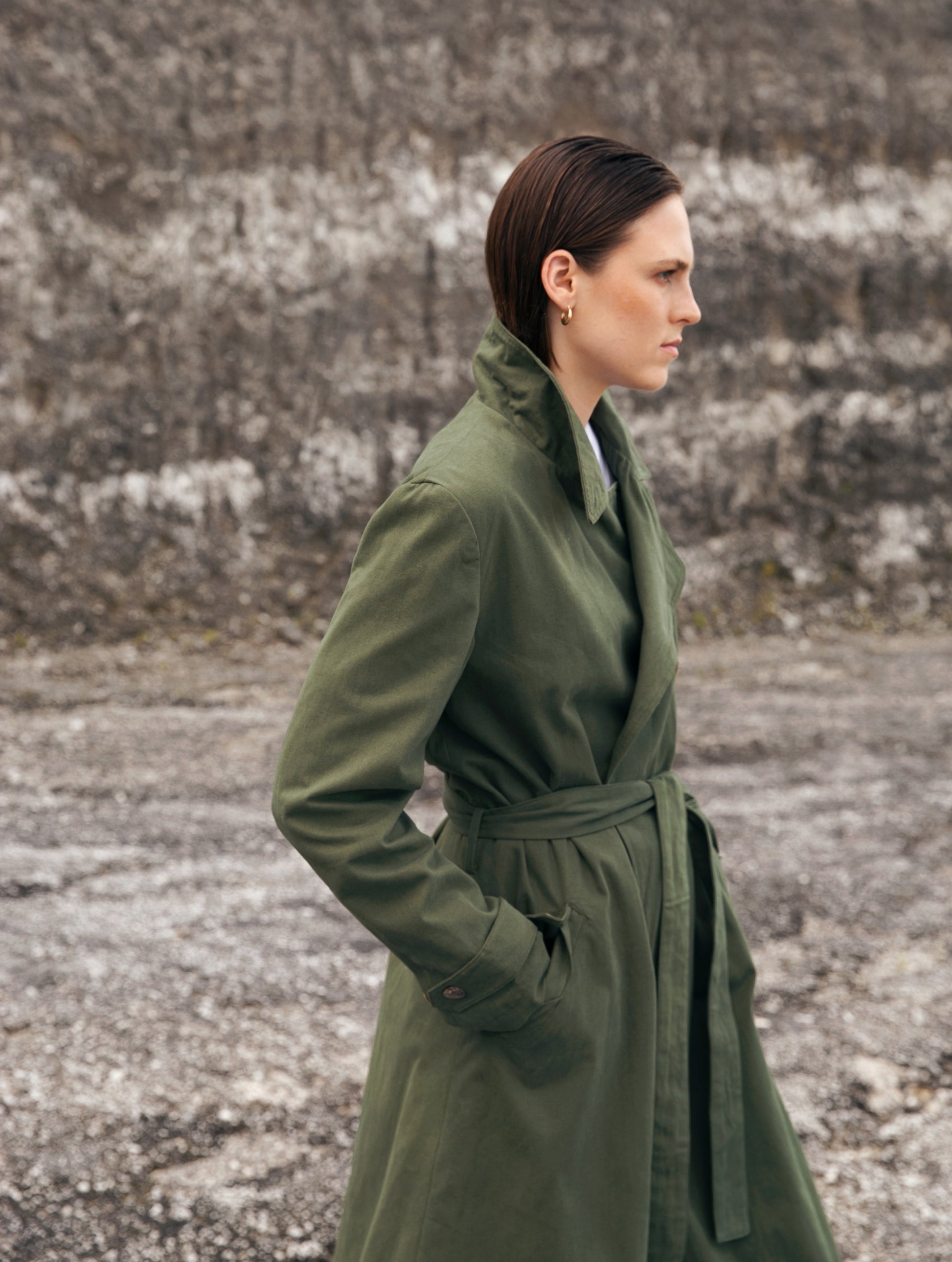 Canvas Linen Trench in Hunter Green - l u • c i e e