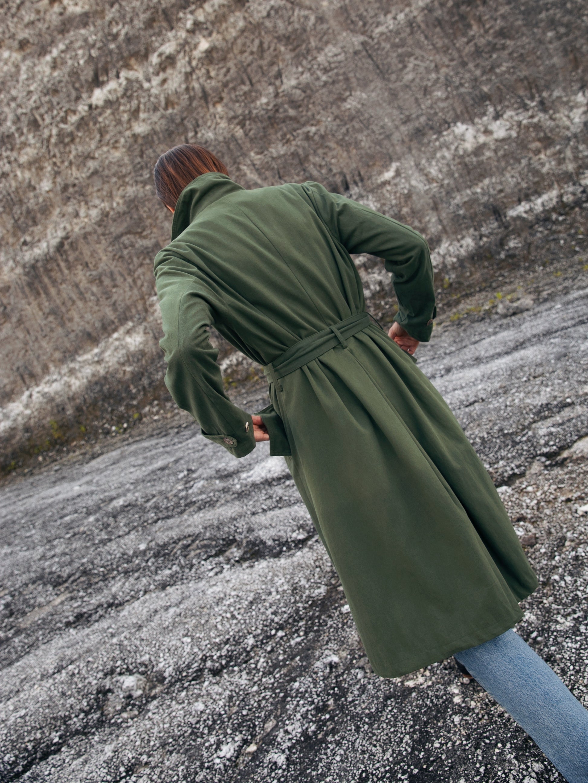 Canvas Linen Trench in Hunter Green - l u • c i e e