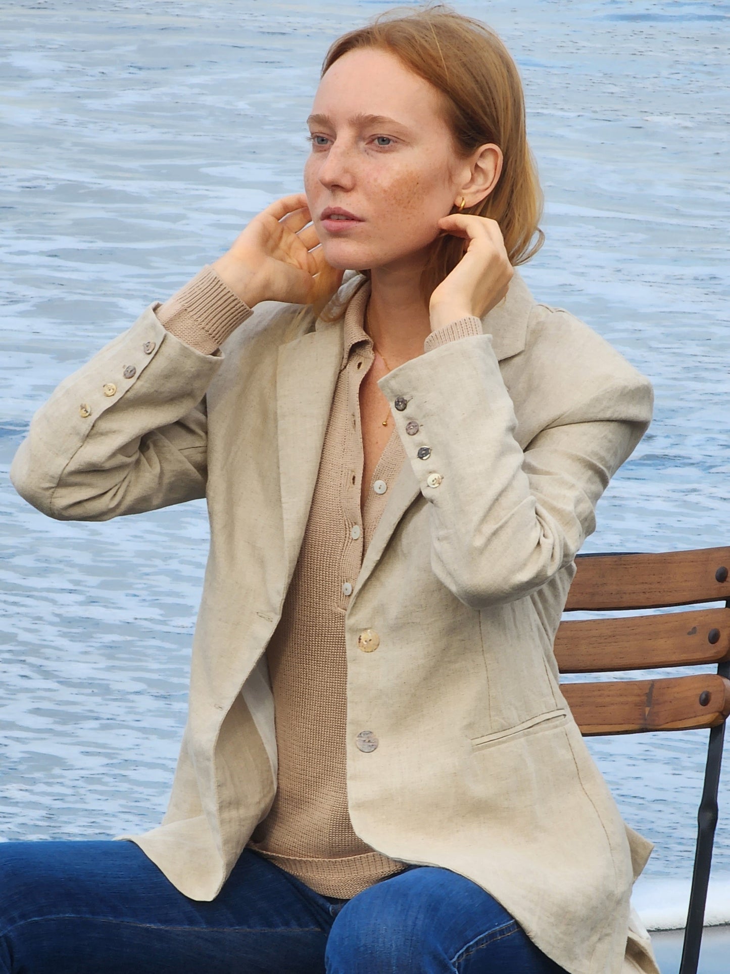 Linen Blazer in Natural Brown - l u • c i e e