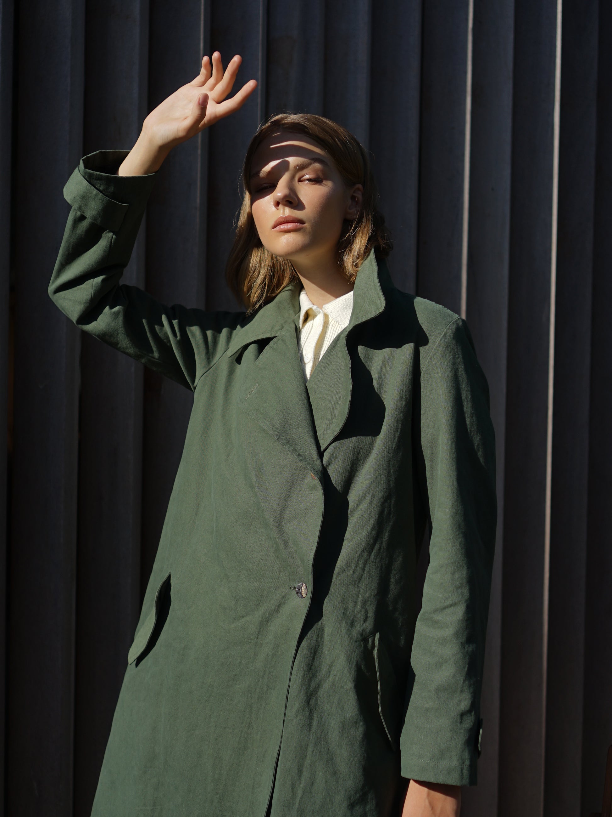 Canvas Linen Trench in Hunter Green - l u • c i e e