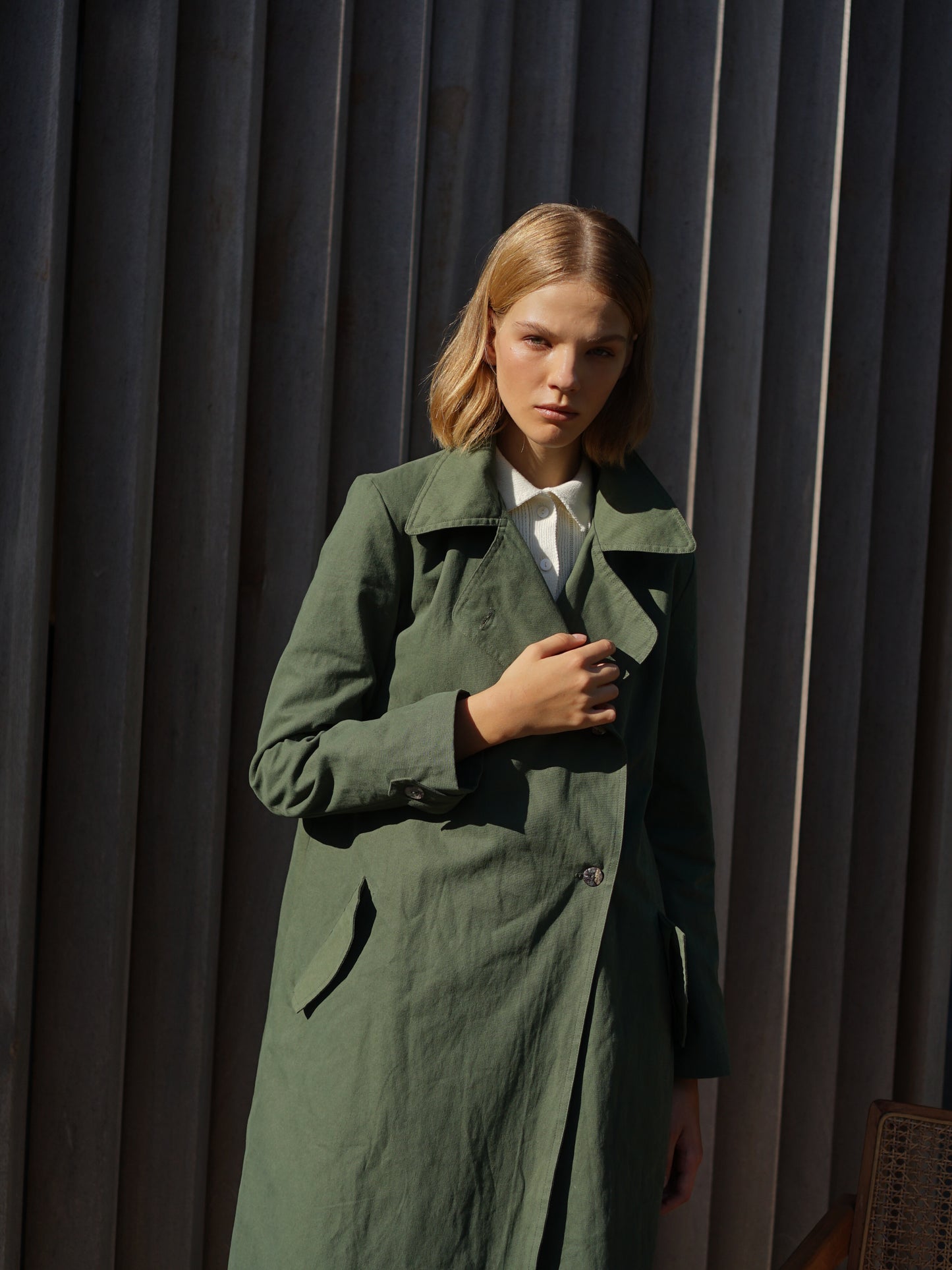 Canvas Linen Trench in Hunter Green - l u • c i e e