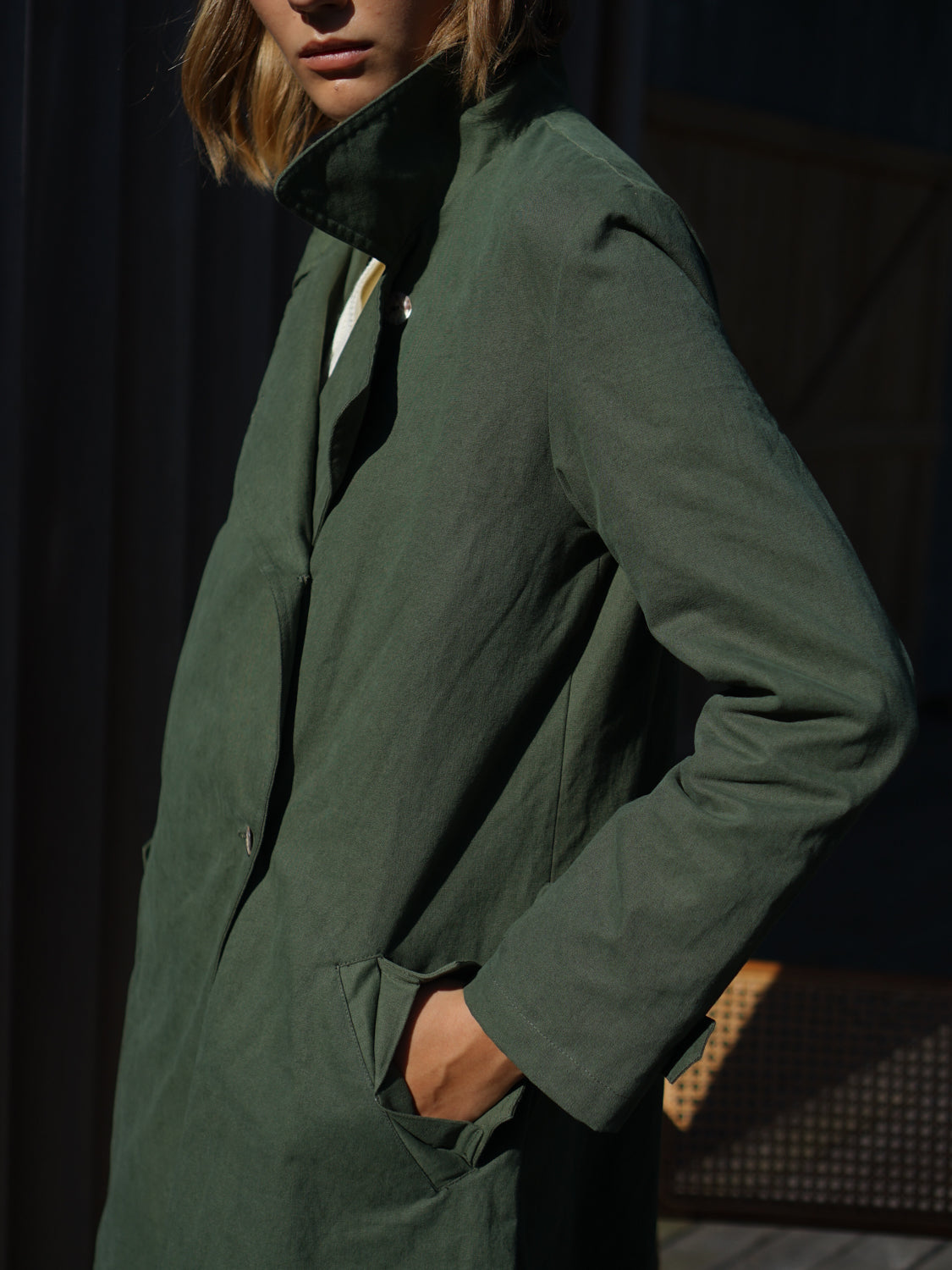 Canvas Linen Trench in Hunter Green - l u • c i e e