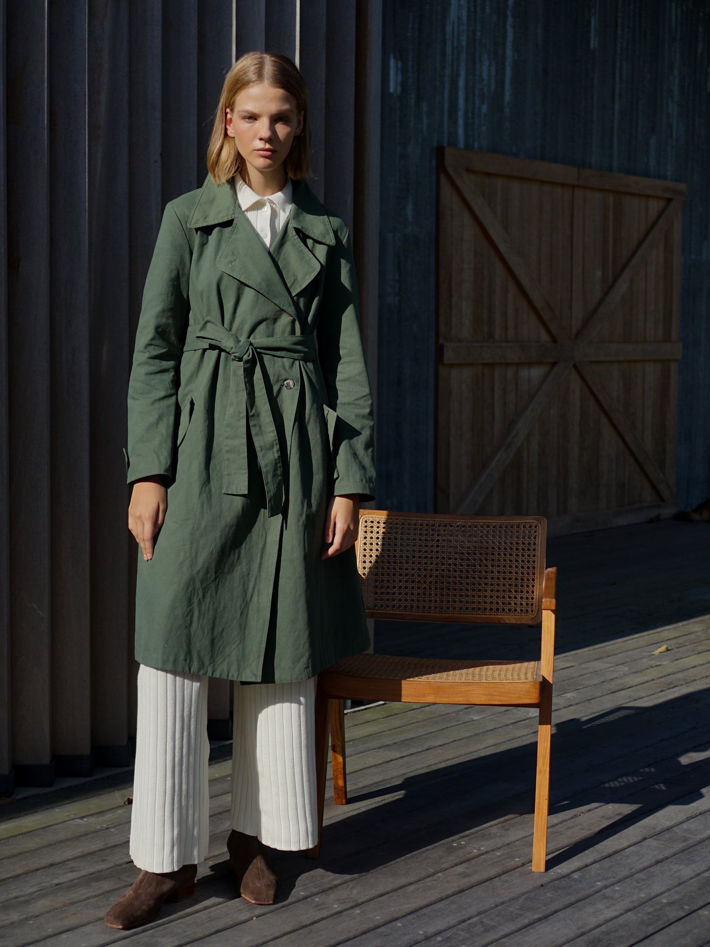 Canvas Linen Trench in Hunter Green - l u • c i e e