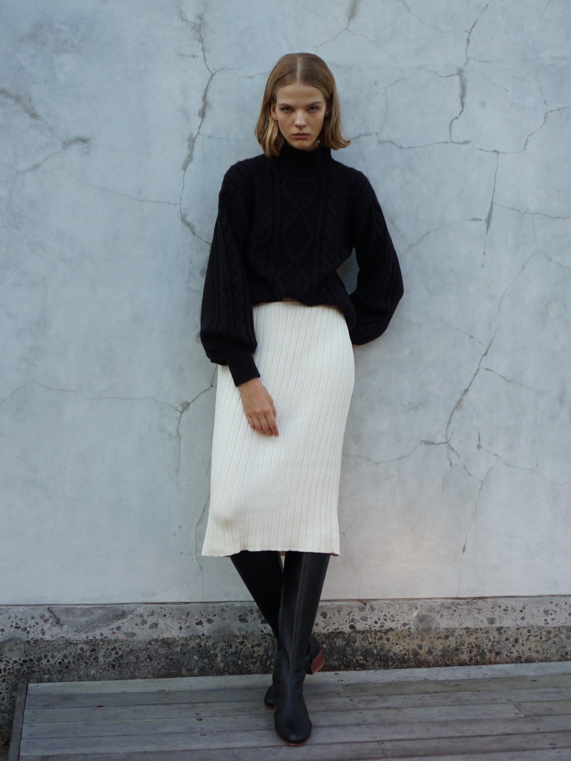 Gael Knit Skirt in Ivory - l u • c i e e