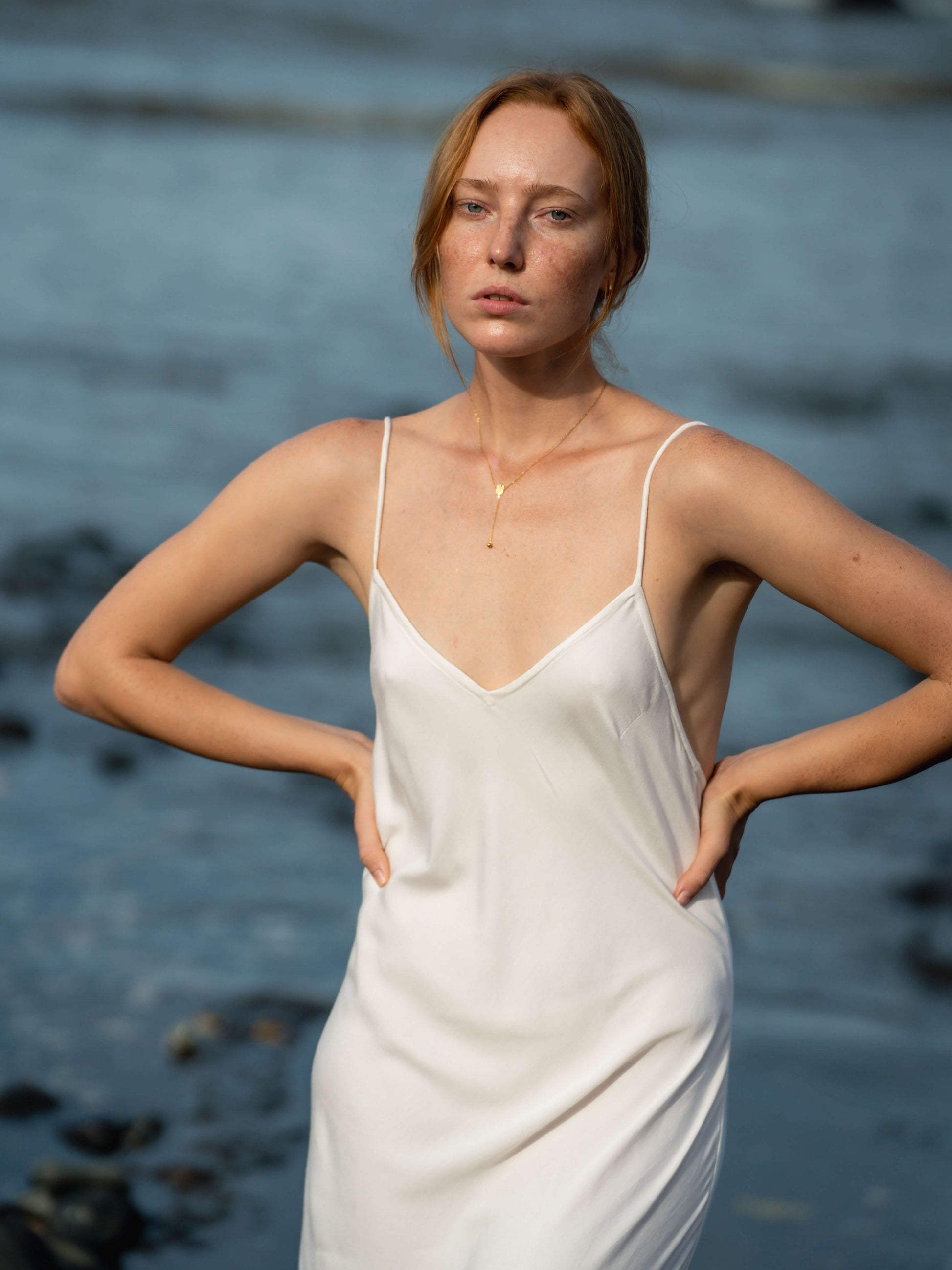 Seamed Slip Dress in Ivory - l u • c i e e