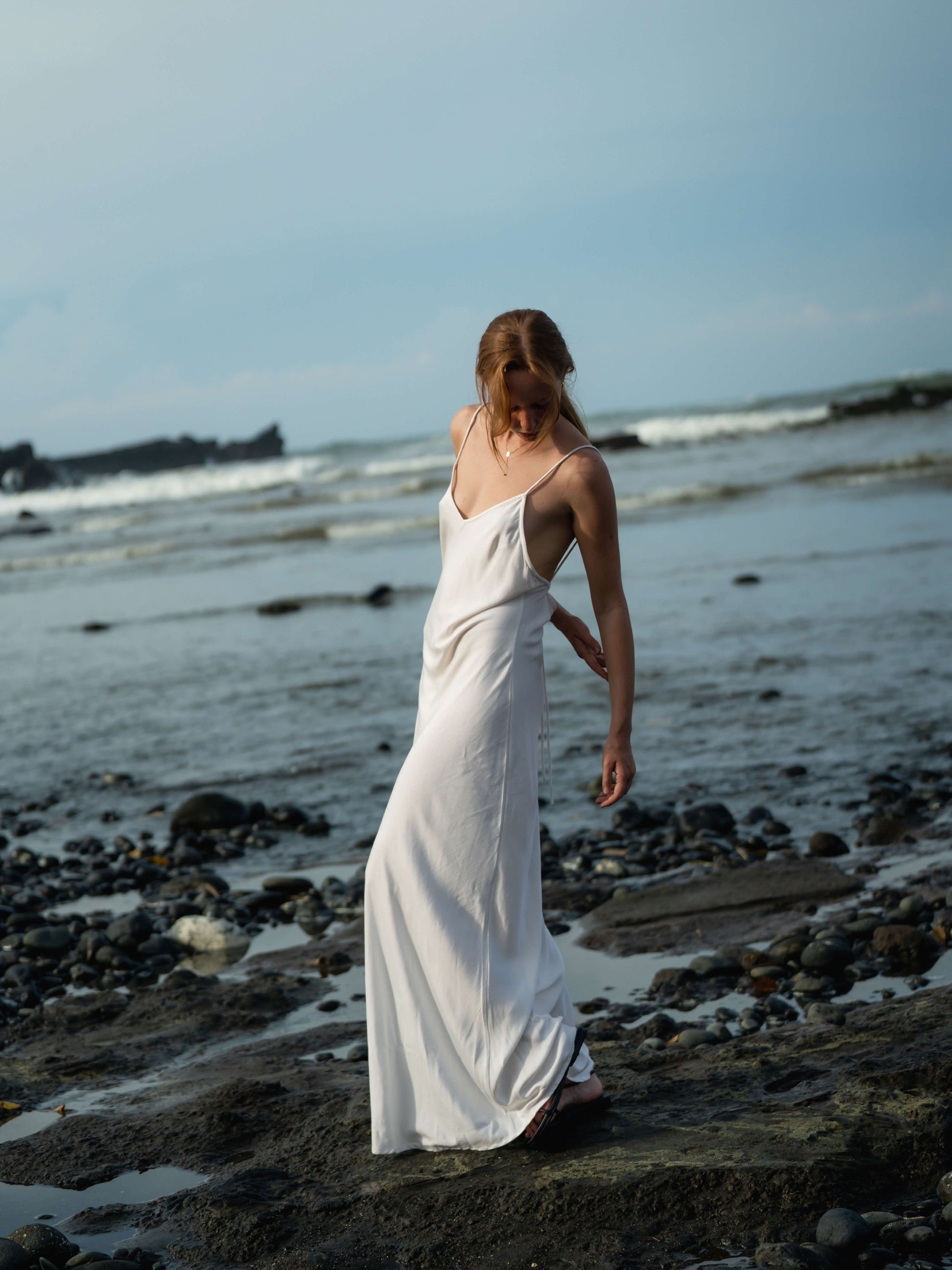 Seamed Slip Dress in Ivory - l u • c i e e