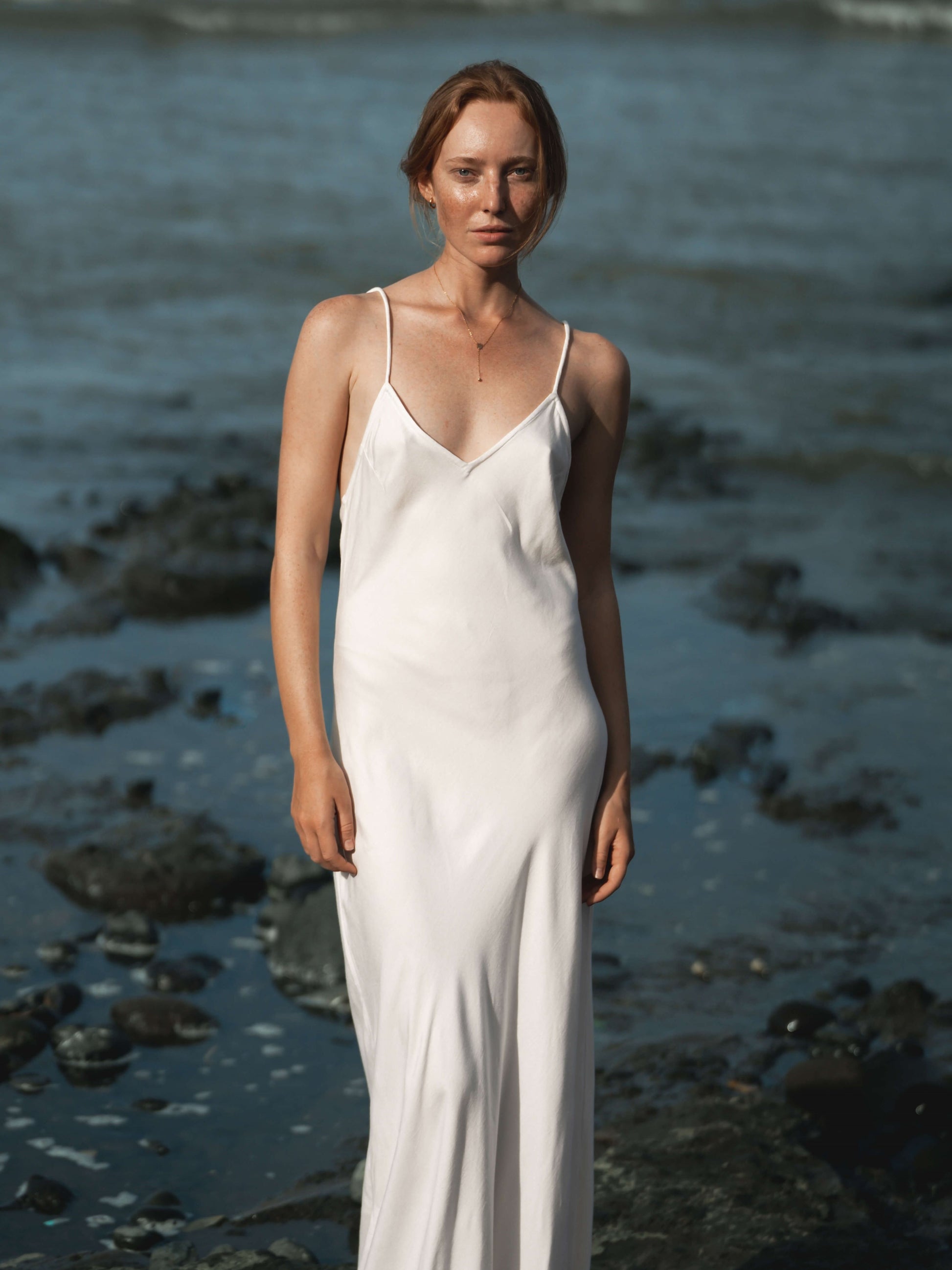 Seamed Slip Dress in Ivory - l u • c i e e