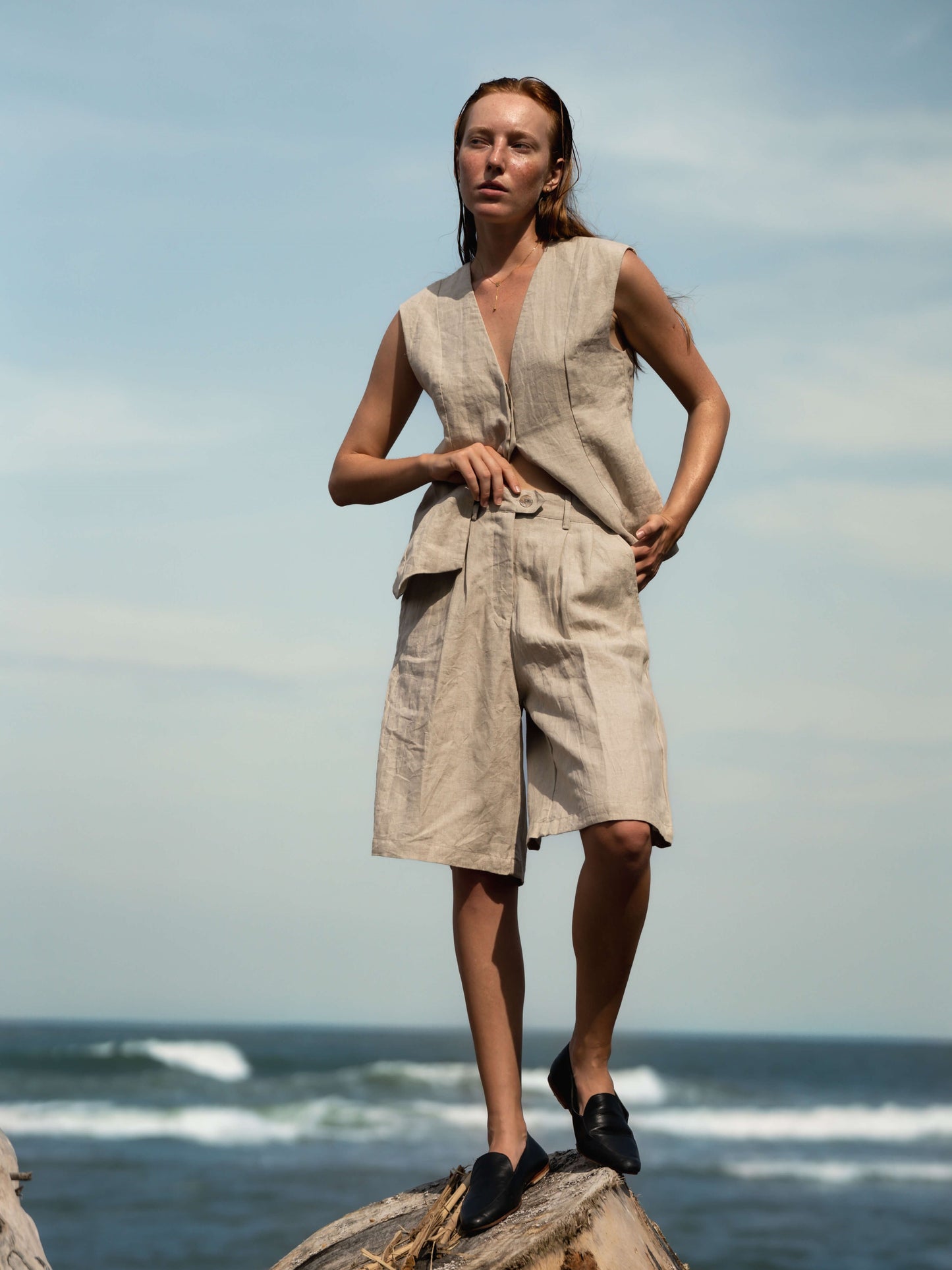 Linen Pleat Shorts in Brown - l u • c i e e