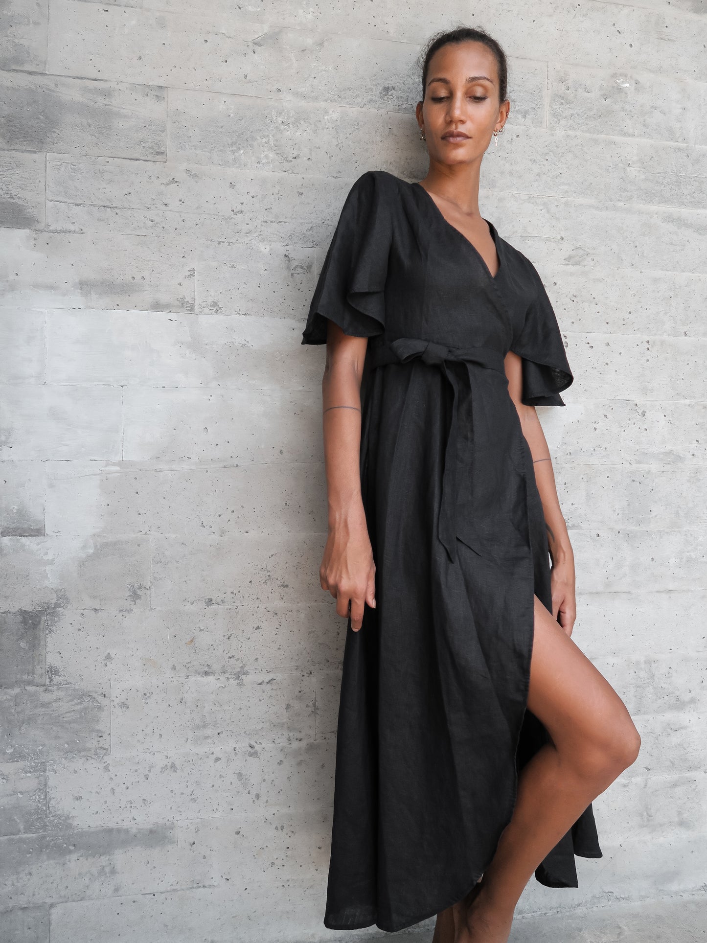 Dhalia Linen Dress in Black - l u • c i e e