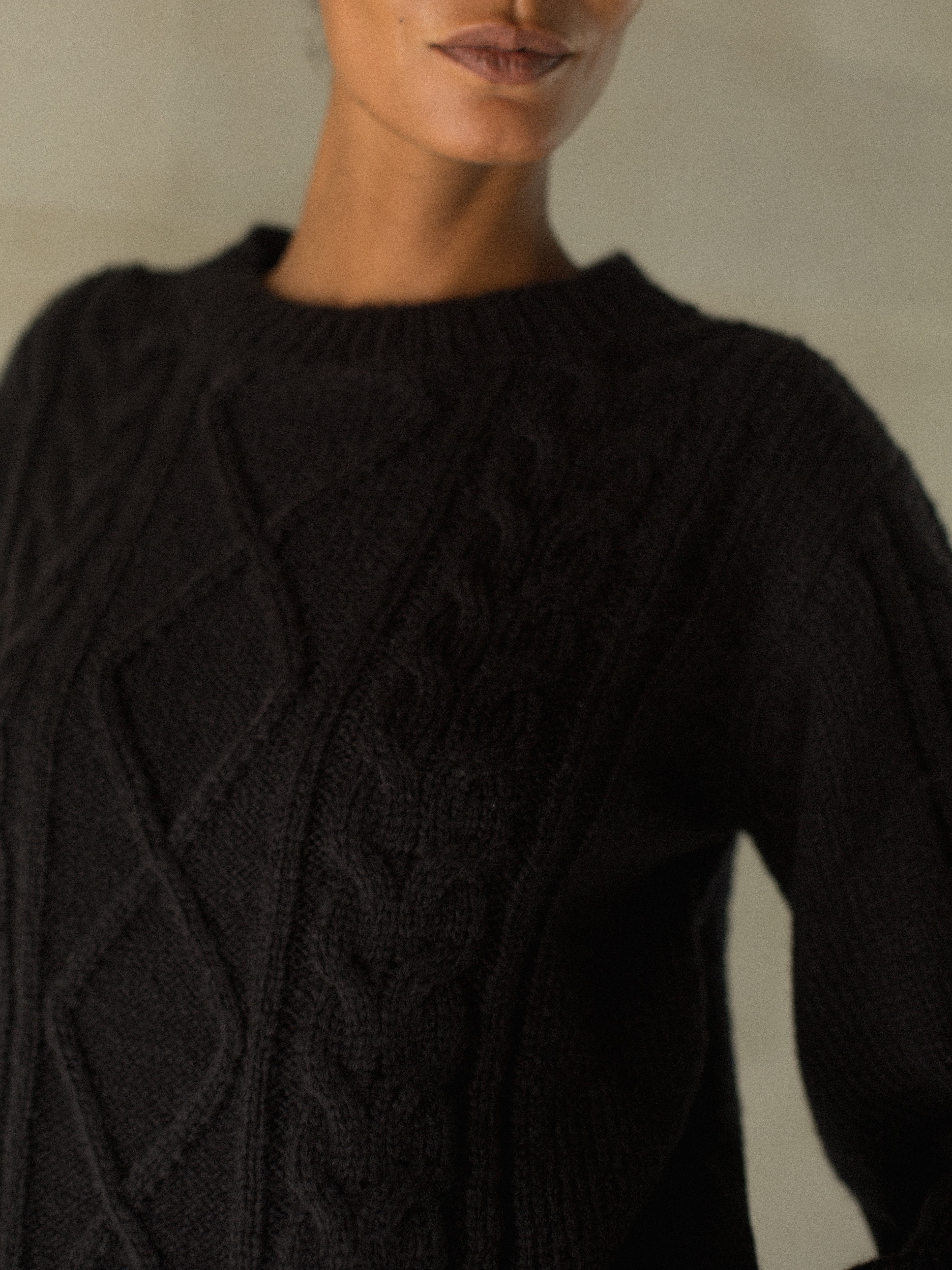Cecile Cable Sweater in Black - l u • c i e e