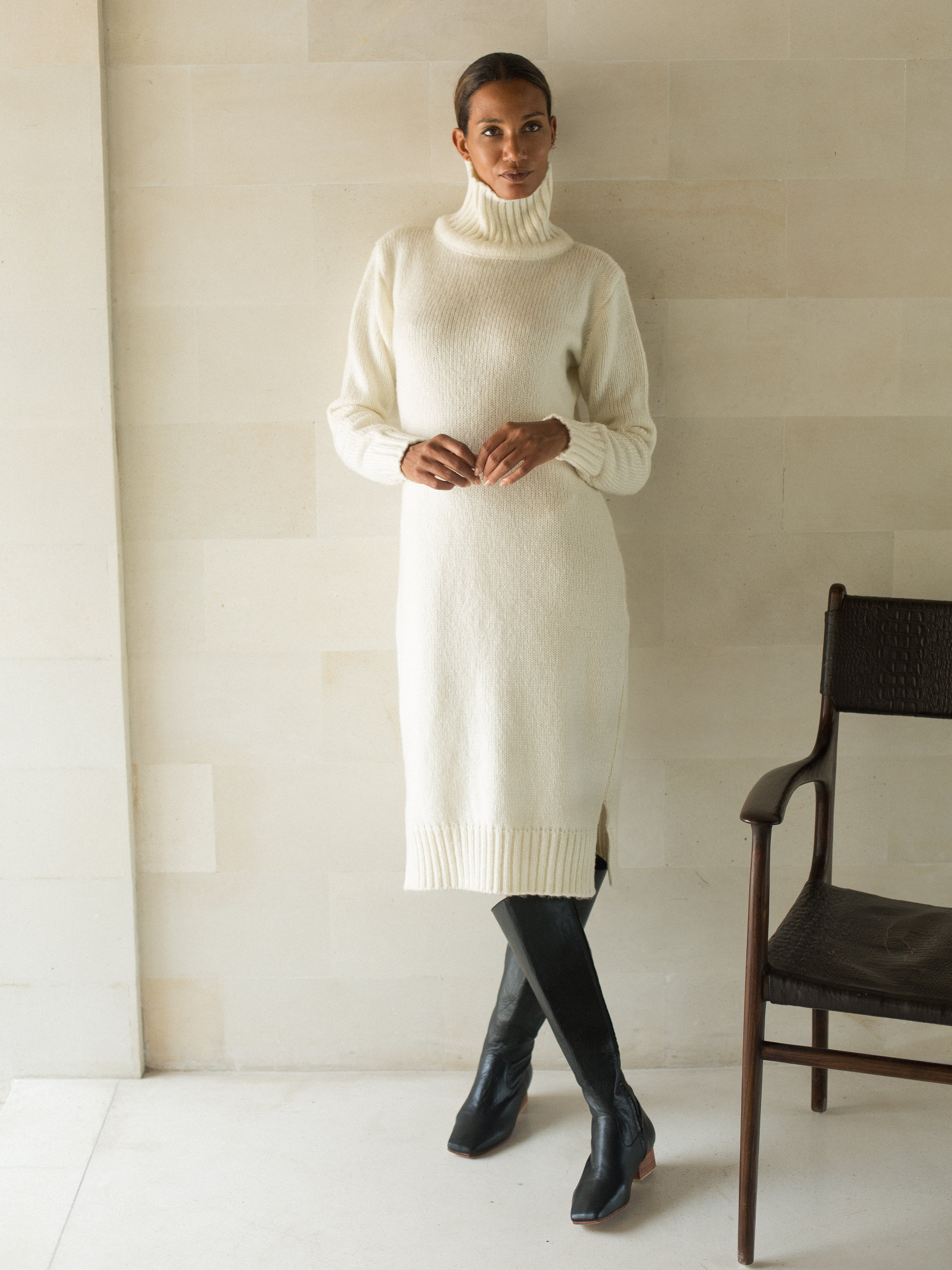 Iman Sweater Dress in Ivory - l u • c i e e