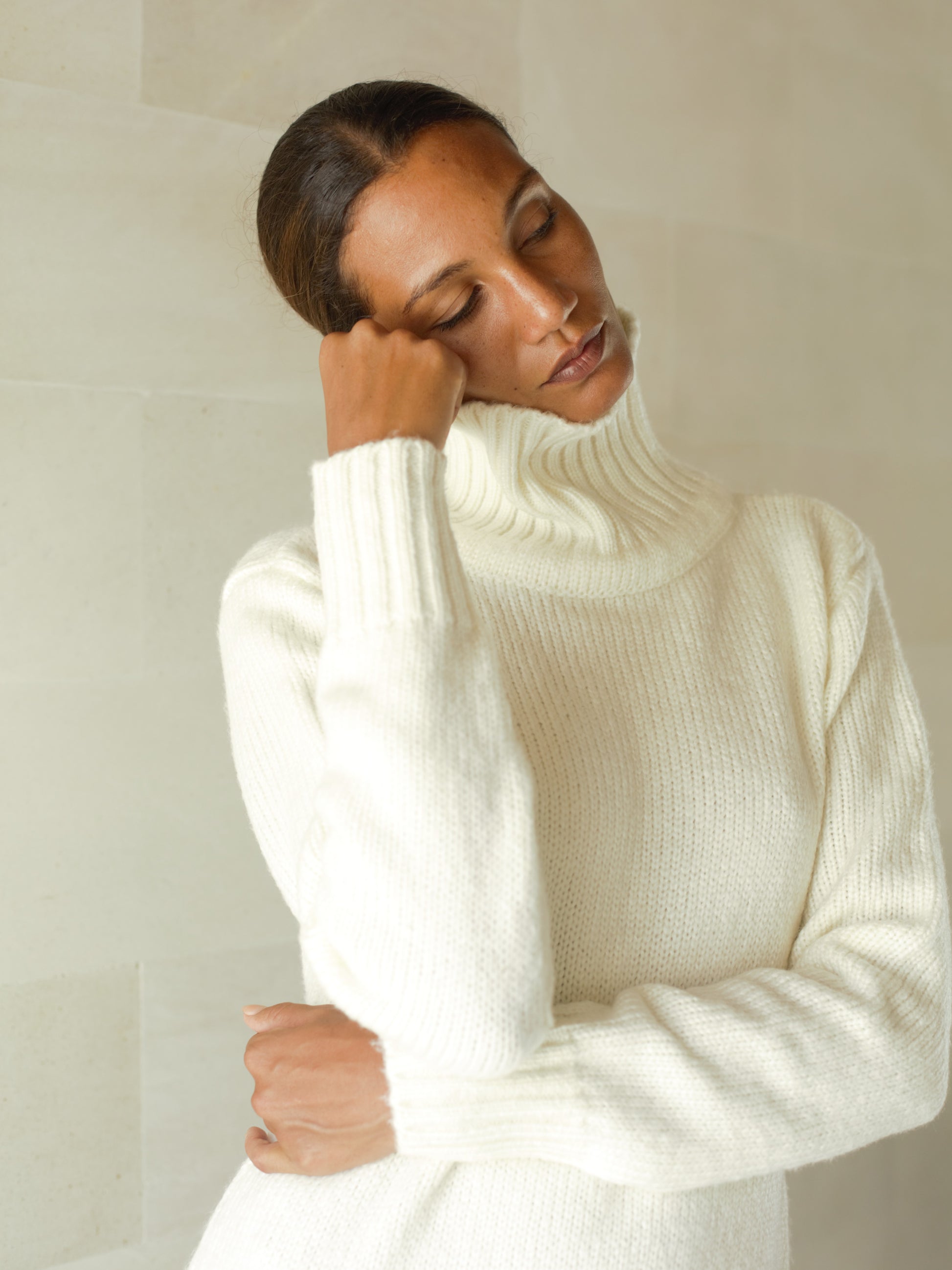 Iman Sweater Dress in Ivory - l u • c i e e