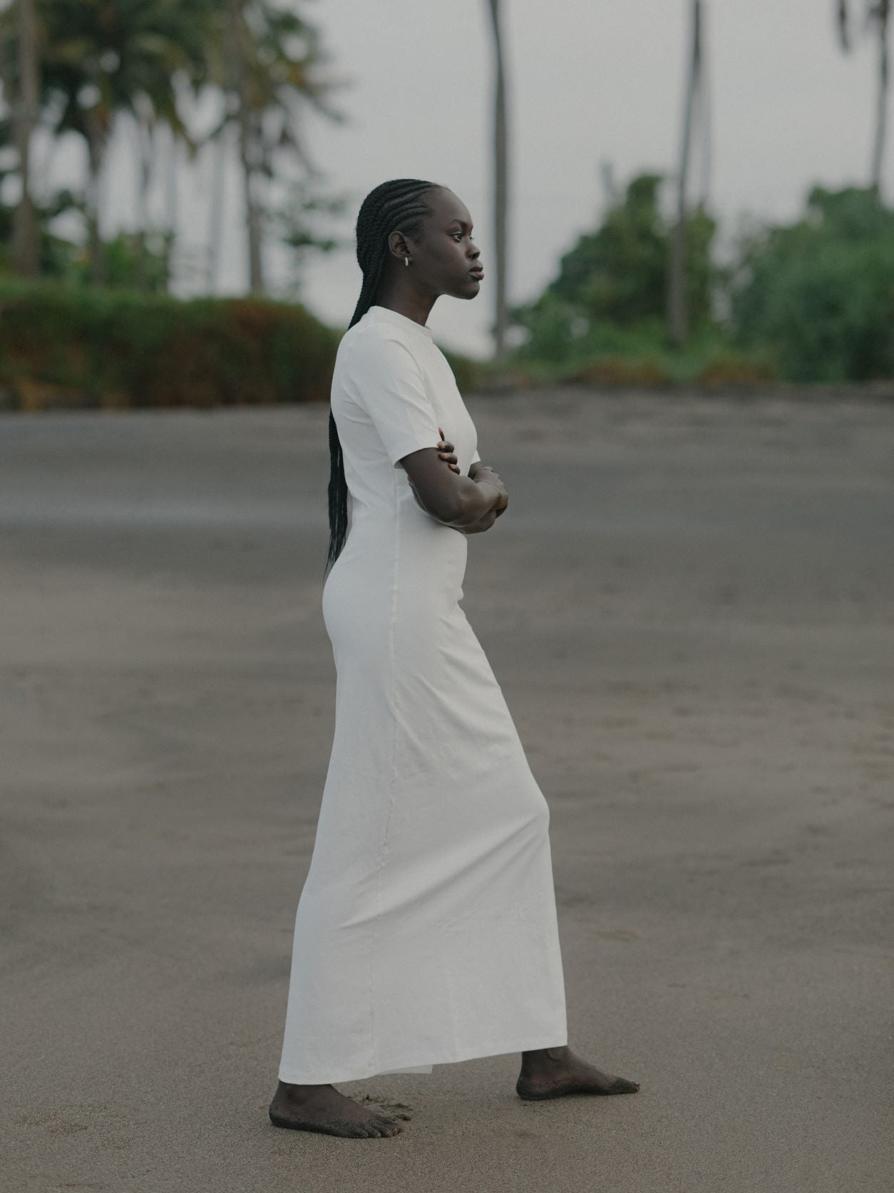Sustainable Womens Elbow Sleeve Dress in Ivory, M / Ivory Sustainable Womens Elbow Sleeve Dress in Ivory, M / Ivory