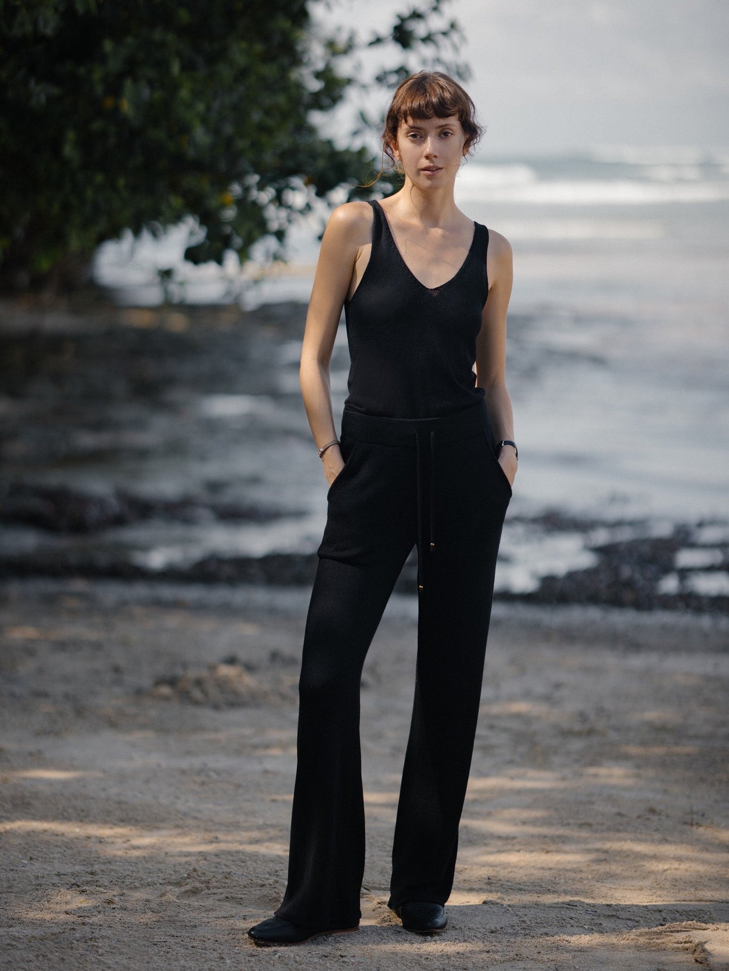 Relaxed Knit Pants in Black - l u • c i e e