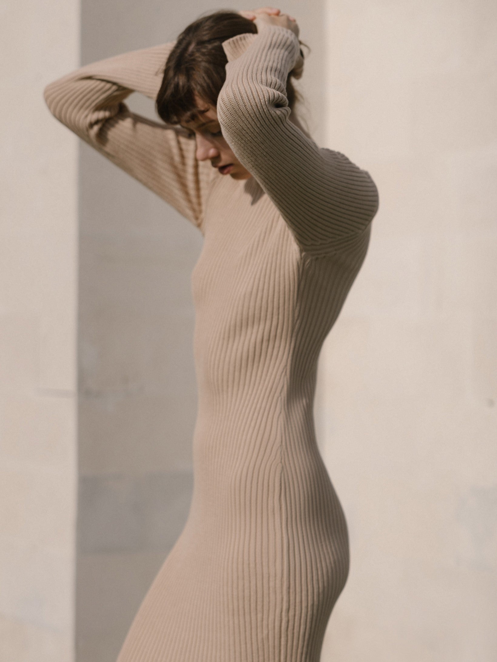 Sade Knit Dress in Light Camel - l u • c i e e