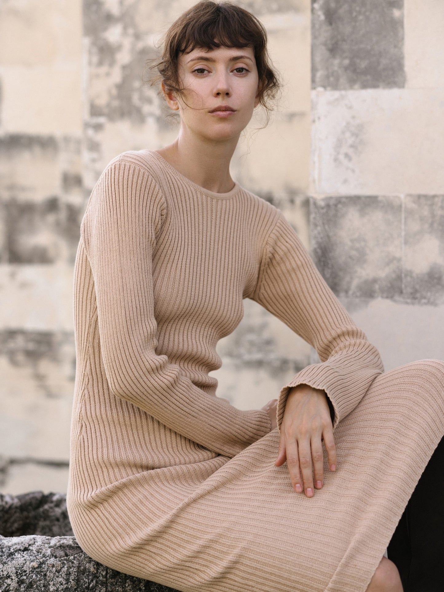 Sade Knit Dress in Light Camel - l u • c i e e