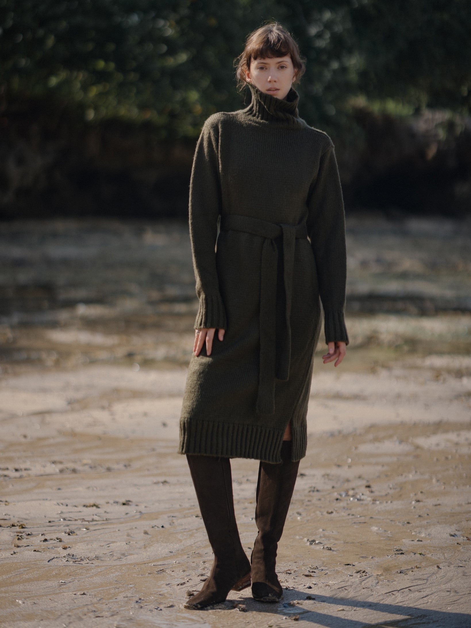 Iman Sweater Dress in Army Green - l u • c i e e