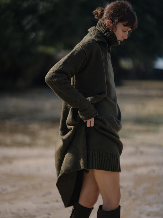 Iman Sweater Dress in Army Green - l u • c i e e