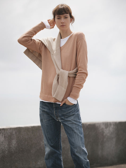 Oversized V-neck Sweater in Natural - l u • c i e e