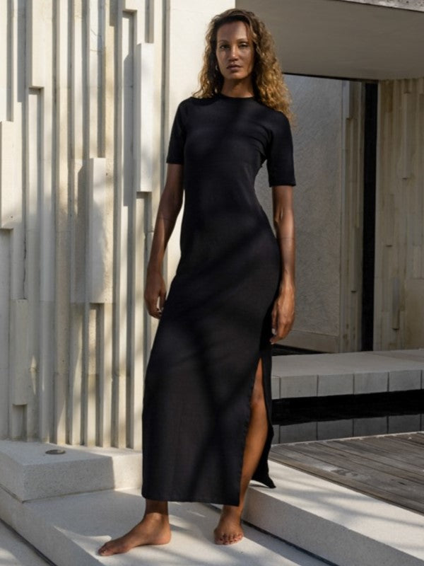 Elbow Sleeve Dress in Black - l u • c i e e