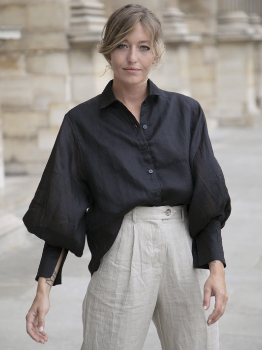 Eloise Ramie Shirt in Black - l u • c i e e