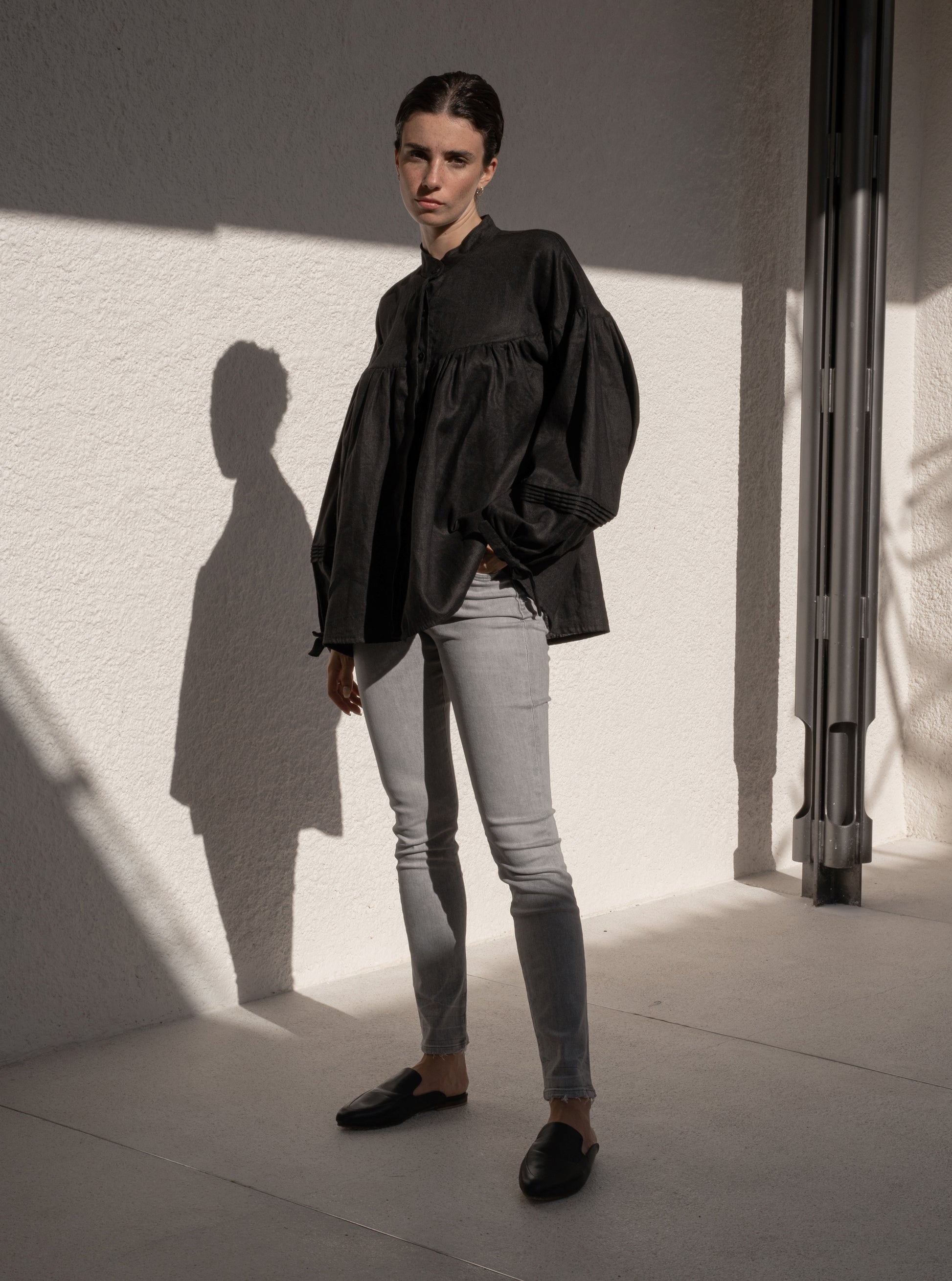 Oversized Linen Blouse in Black - l u • c i e e