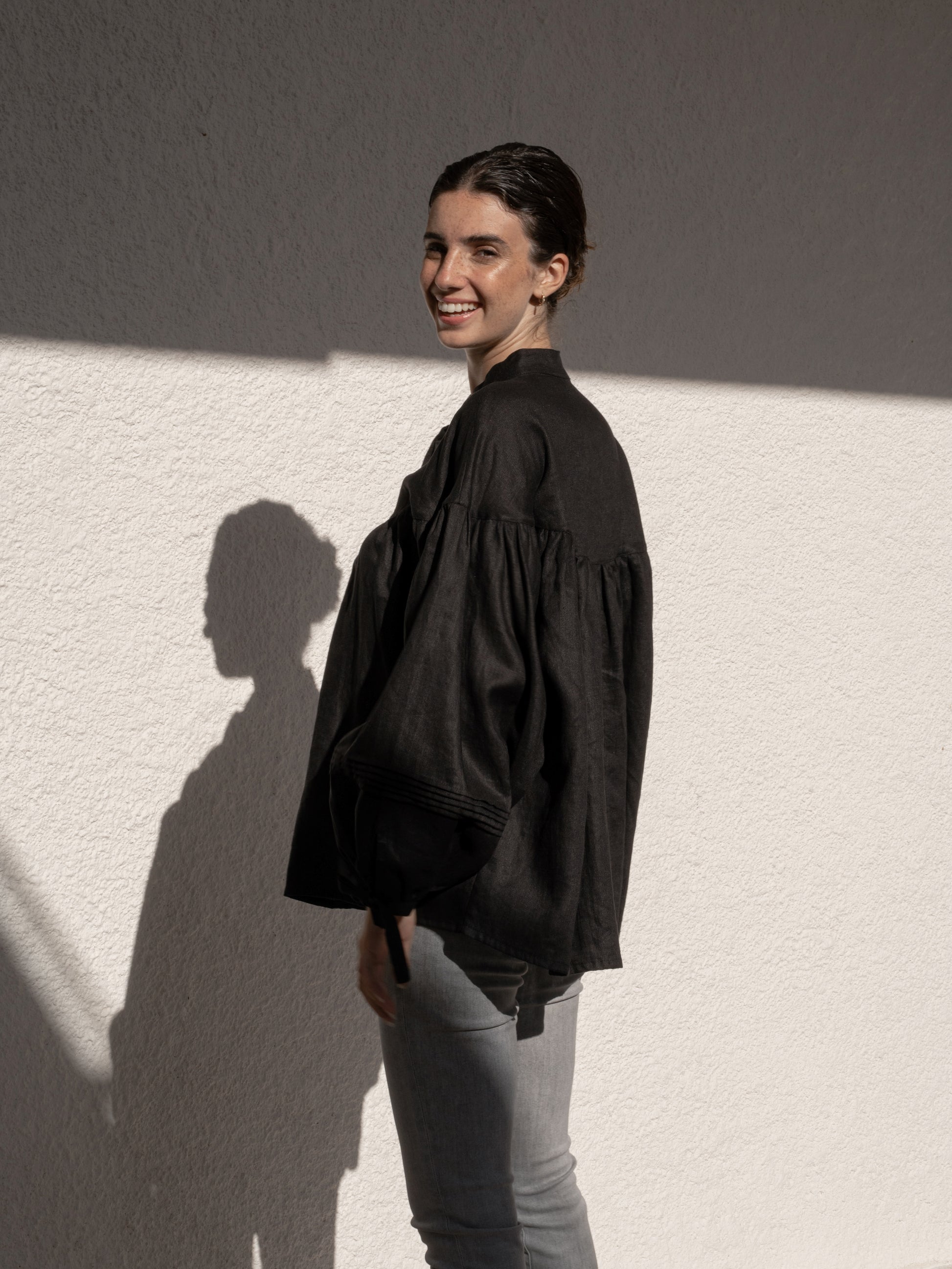 Oversized Linen Blouse in Black - l u • c i e e