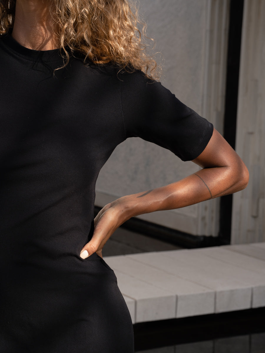 Elbow Sleeve Dress in Black - l u • c i e e