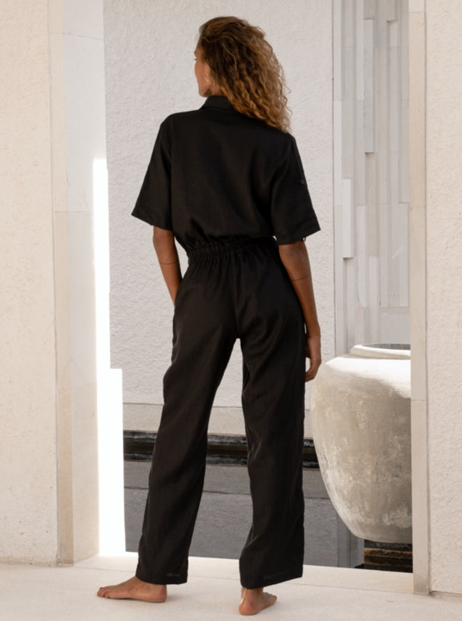 Mija Linen Jumpsuit in Black - l u • c i e e